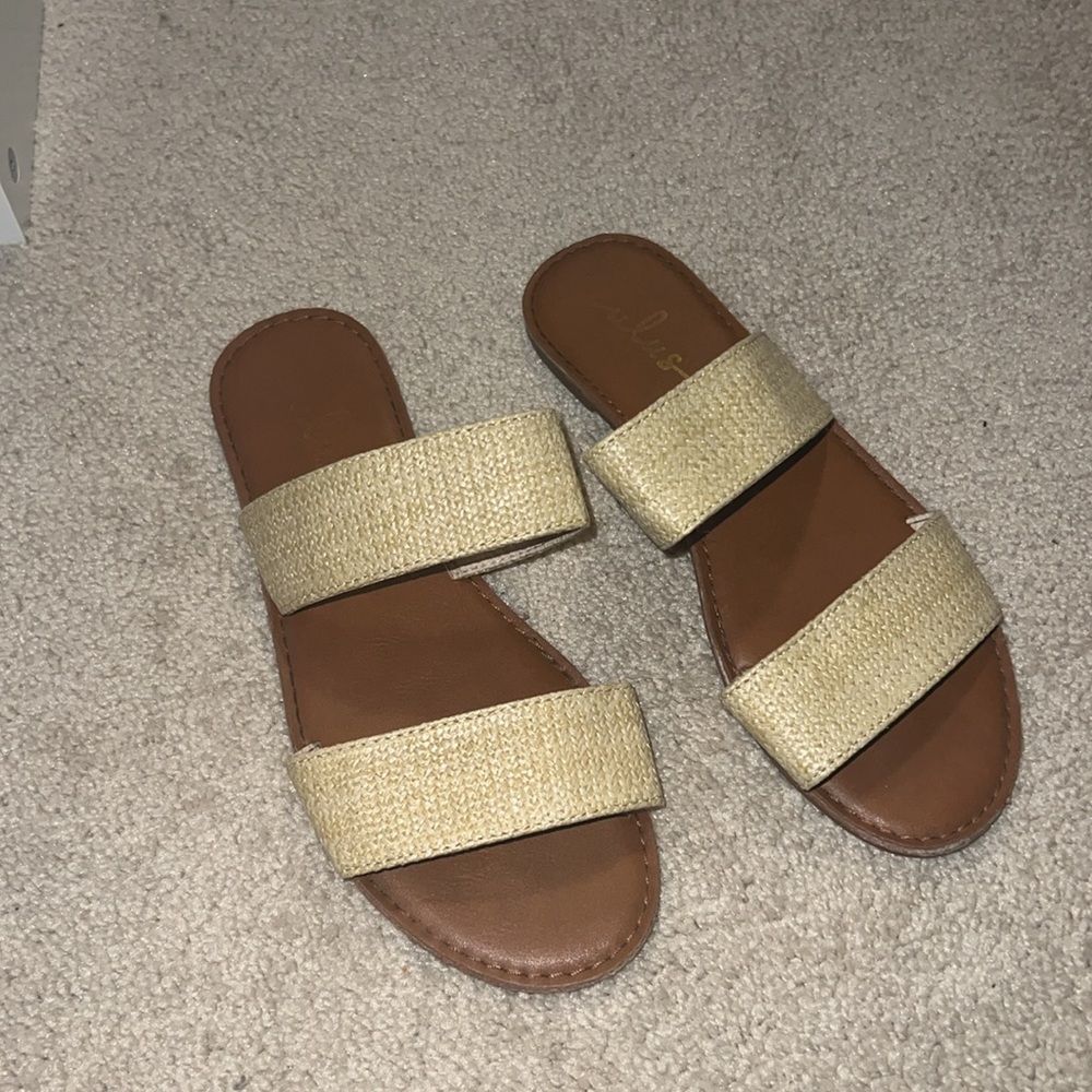 Lulus Time to Chill Natural Raffia Slide Sandals